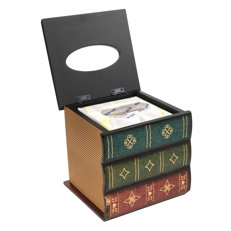 VERGOODR Crafted Classical Retro Wooden Antique Book Tissue Box Cover Square Tissue Holder Dispenser Paper Cover Case Napkin Holder Home Decor for Bathroom Living Room Office car Kitchen (Green) - Image 5